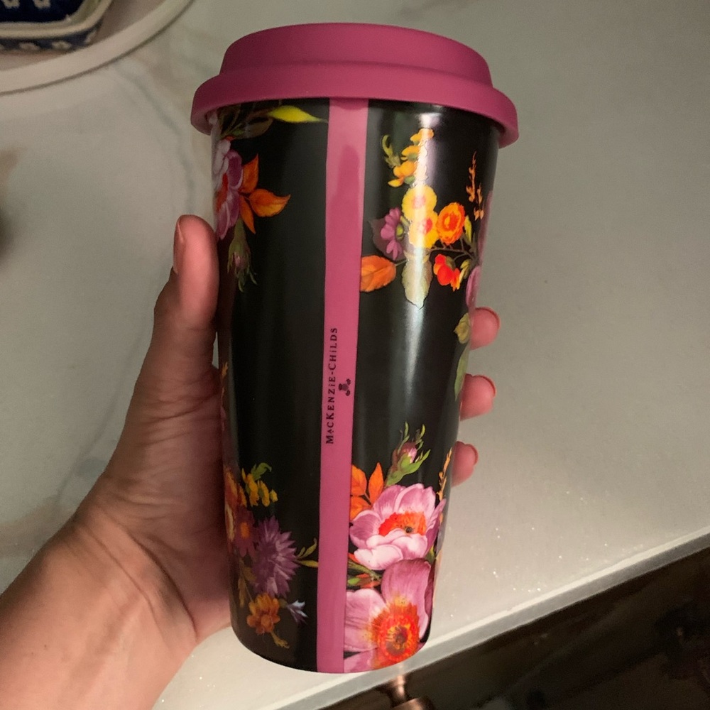 Floral Travel Mug with Pink Lid